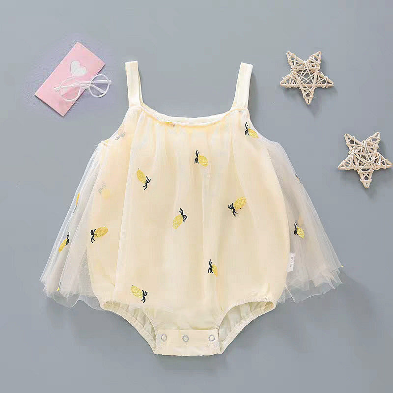 Stylish Baby Triangular Romper, Girl's Bodysuit with Straps and Mesh Skirt, Newborn Baby Crawling Suit