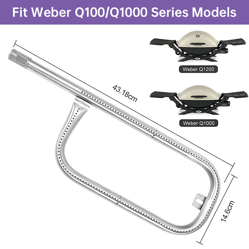 Weber 60040 Grill Burner Tube 304 Stainless Steel Replacement for Q100/Q1200 Series with 304 Stainless Steel Burner Box
