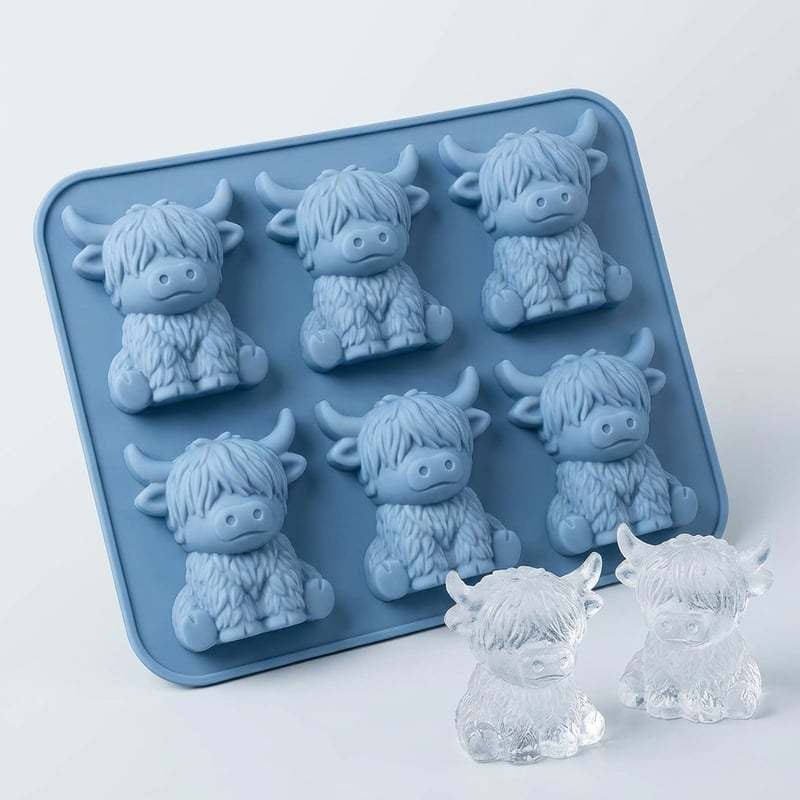 1-6 Cube Highland Cow 3D Silicone Mold Set for Fondant, Chocolate, Candy, Biscuit, Cake, Candle, Soap, and Craft Baking DIY