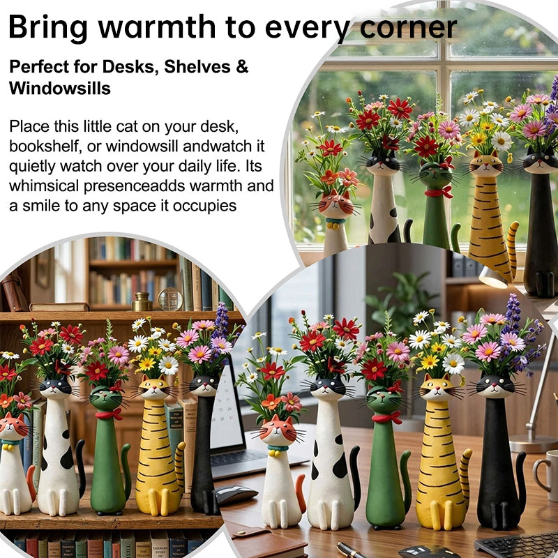 Creative Cat Vase - Desktop Dried Flower Holder, Decorative Home/Office Accent, Universal for Small Dried Bouquets