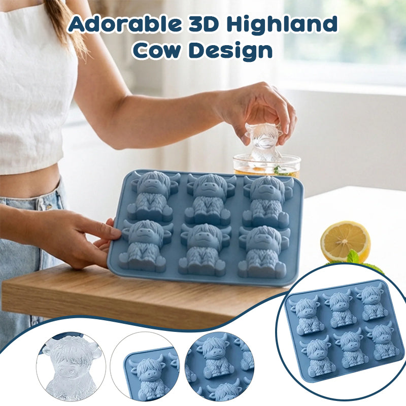 1-6 Cube Highland Cow 3D Silicone Mold Set for Fondant, Chocolate, Candy, Biscuit, Cake, Candle, Soap, and Craft Baking DIY