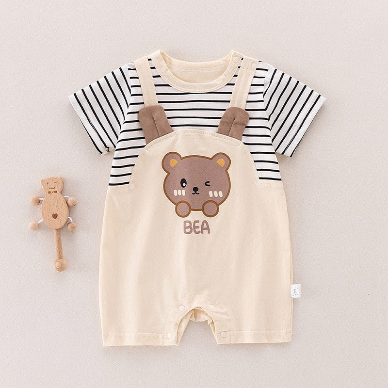 Cute Baby Short Sleeve Romper Infant Bodysuit Newborn Fake Two-Piece Crawler Lightweight Onesie