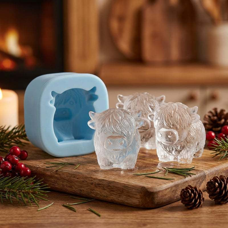 1-6 Cube Highland Cow 3D Silicone Mold Set for Fondant, Chocolate, Candy, Biscuit, Cake, Candle, Soap, and Craft Baking DIY