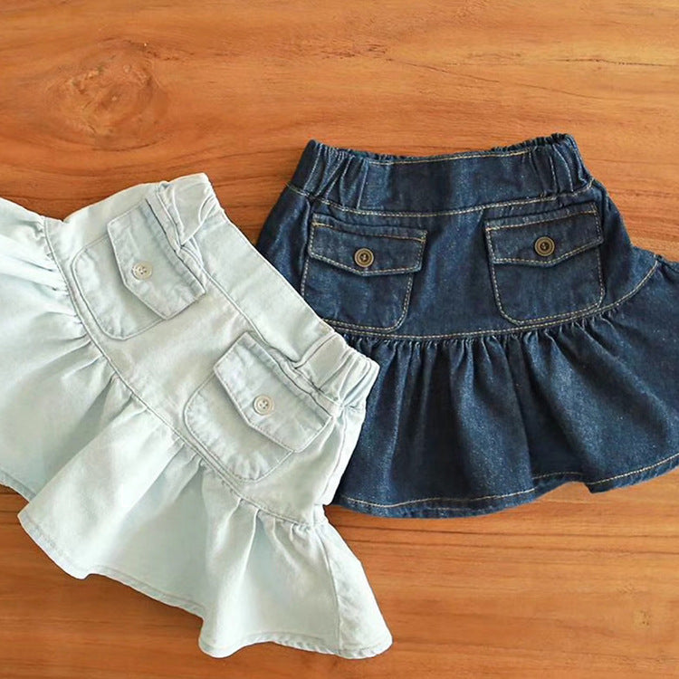 Pocket ruffled half body mini skirt