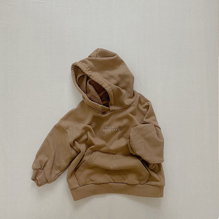 Loose letter pocket hooded cotton long sleeved t-shirt