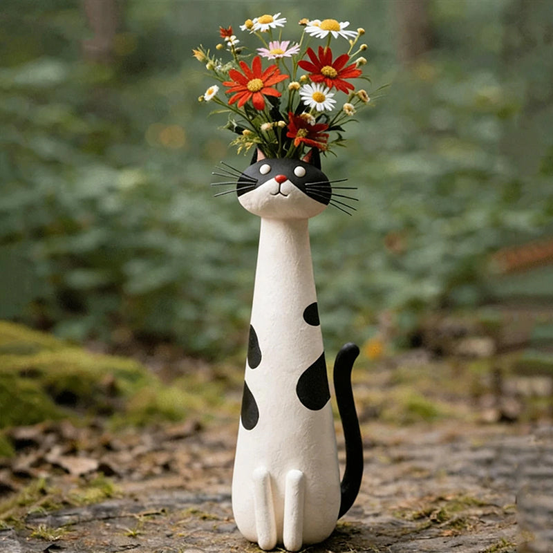 Creative Cat Vase - Desktop Dried Flower Holder, Decorative Home/Office Accent, Universal for Small Dried Bouquets