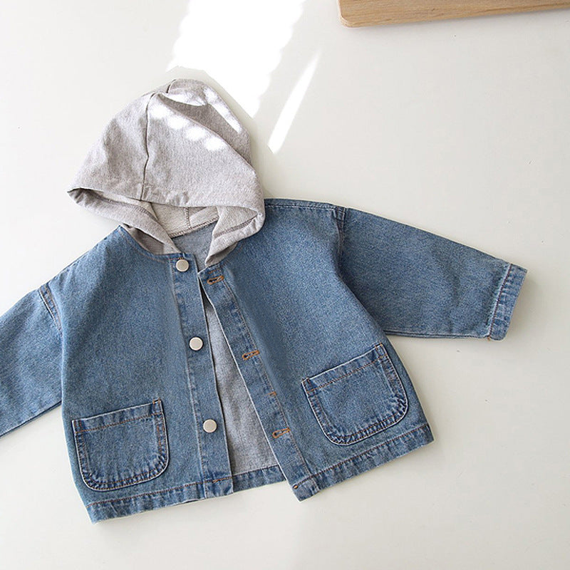 Children's hooded pocket denim jacket clip