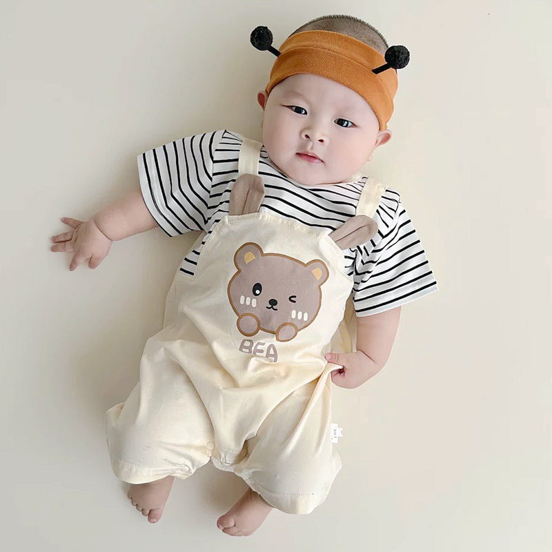 Cute Baby Short Sleeve Romper Infant Bodysuit Newborn Fake Two-Piece Crawler Lightweight Onesie