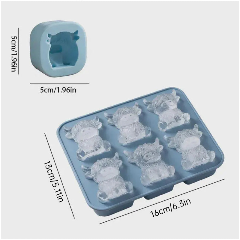 1-6 Cube Highland Cow 3D Silicone Mold Set for Fondant, Chocolate, Candy, Biscuit, Cake, Candle, Soap, and Craft Baking DIY