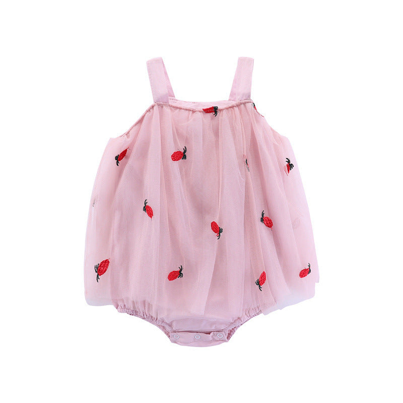 Stylish Baby Triangular Romper, Girl's Bodysuit with Straps and Mesh Skirt, Newborn Baby Crawling Suit