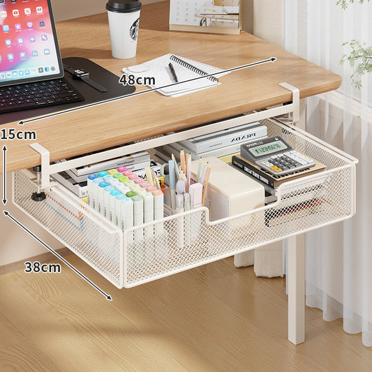 Desktop Drawer Organizer, Under-Desk Hanging Storage Box, Iron Mesh Office Supply, Long Rectangle Design, Chinese Style