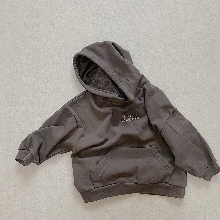 Loose letter pocket hooded cotton long sleeved t-shirt
