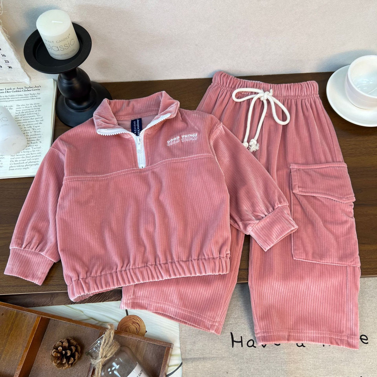Versatile children's corduroy sweater children's set
