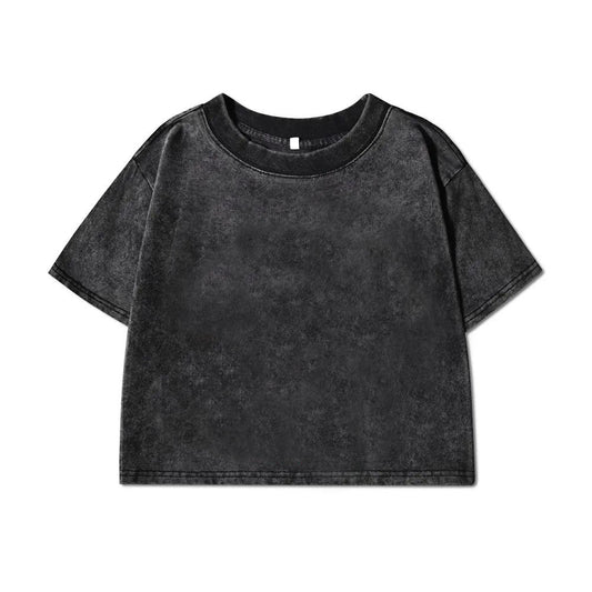 Short women's vintage washed snowflake pure cotton short-sleeve T-shirt