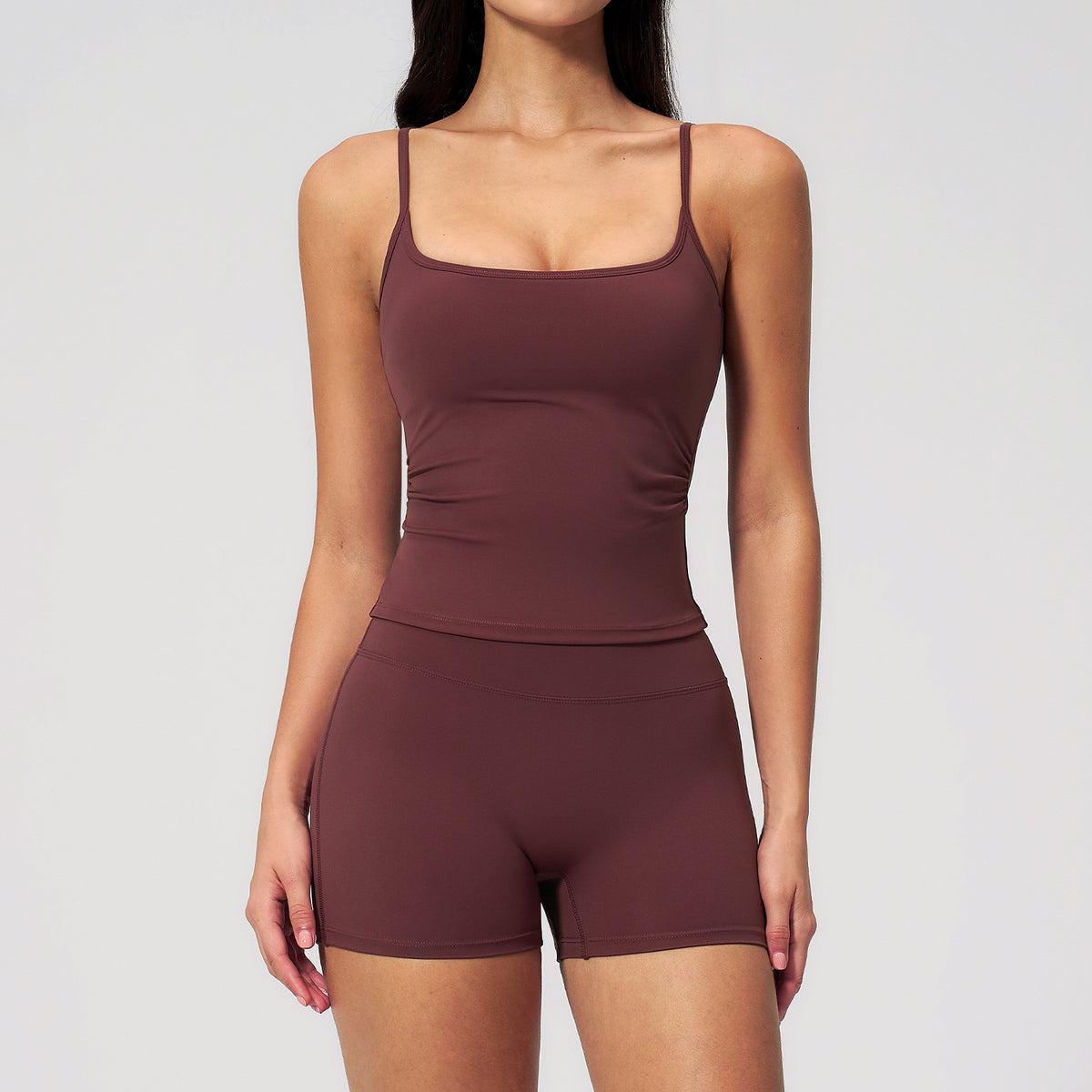 Fashionable Brushed Yoga Tank Top  Butt-Lifting Shorts Set, Outdoor Casual Running Fitness Yoga Wear