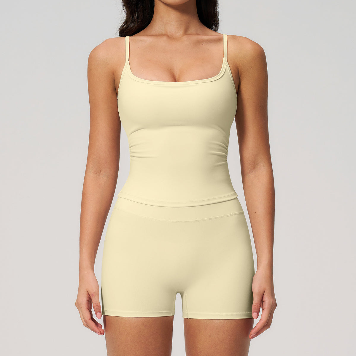 Fashionable Brushed Yoga Tank Top  Butt-Lifting Shorts Set, Outdoor Casual Running Fitness Yoga Wear