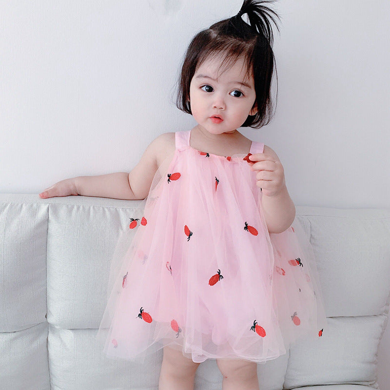 Stylish Baby Triangular Romper, Girl's Bodysuit with Straps and Mesh Skirt, Newborn Baby Crawling Suit