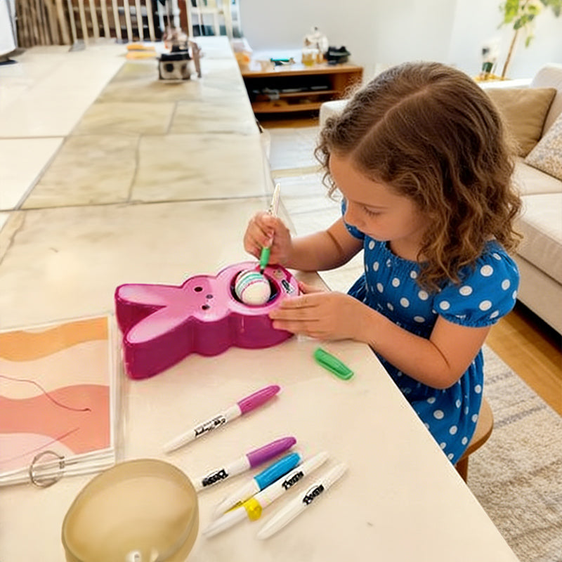 Easter Egg Decorating Kit for Kids - DIY Crafts Set with 6 Markers, Marshmallow Bunny Egg Holder, Cute Holiday Gift