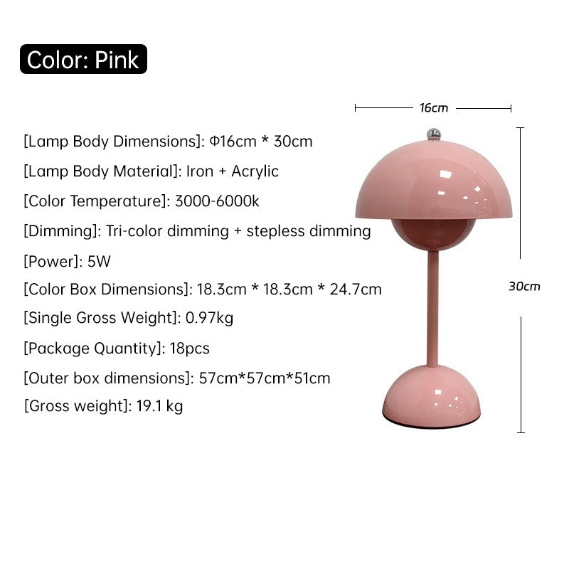 Nordic Mushroom Night Light, Rechargeable Touch LED Lamp for Home Decor, Bedroom, Desk, Wedding Decorations