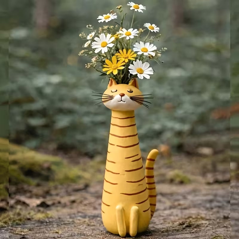 Creative Cat Vase - Desktop Dried Flower Holder, Decorative Home/Office Accent, Universal for Small Dried Bouquets