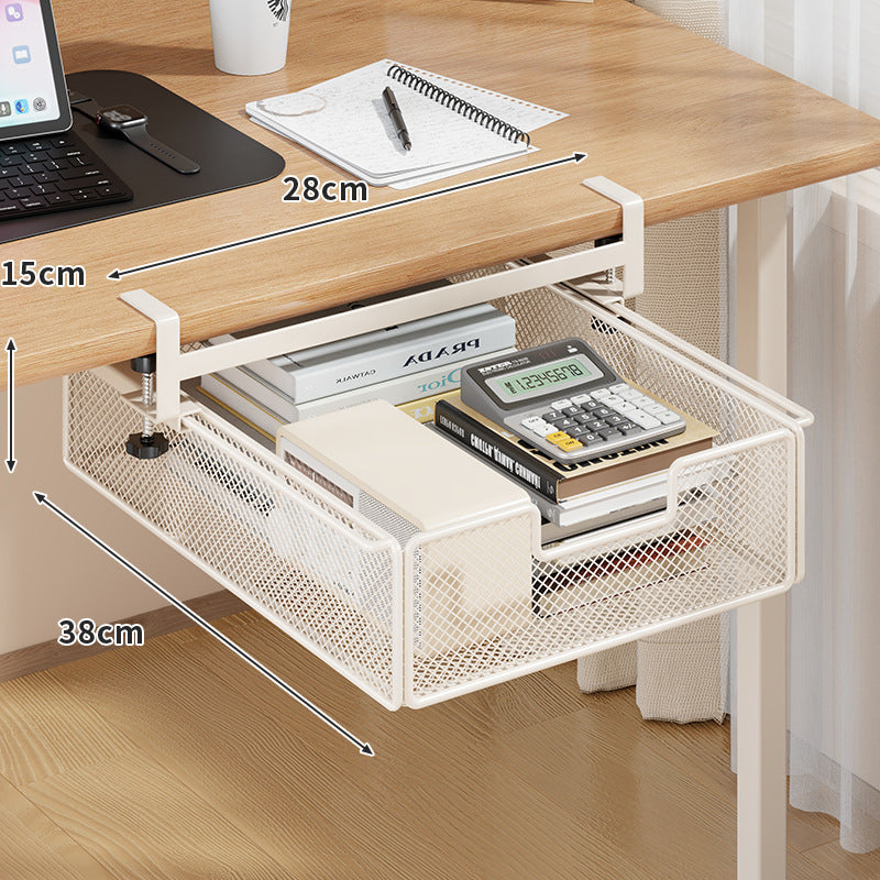 Desktop Drawer Organizer, Under-Desk Hanging Storage Box, Iron Mesh Office Supply, Long Rectangle Design, Chinese Style