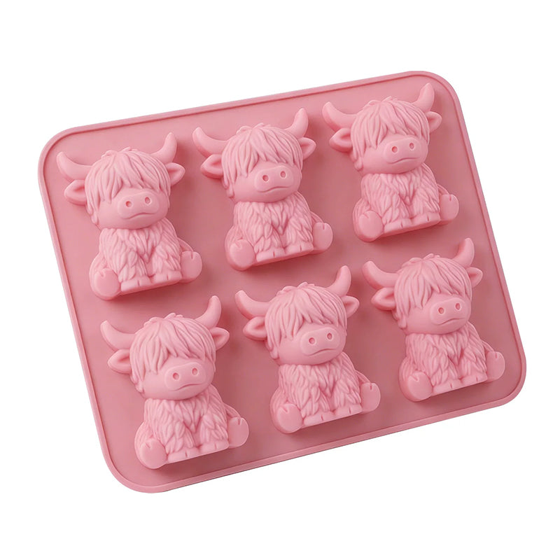 1-6 Cube Highland Cow 3D Silicone Mold Set for Fondant, Chocolate, Candy, Biscuit, Cake, Candle, Soap, and Craft Baking DIY