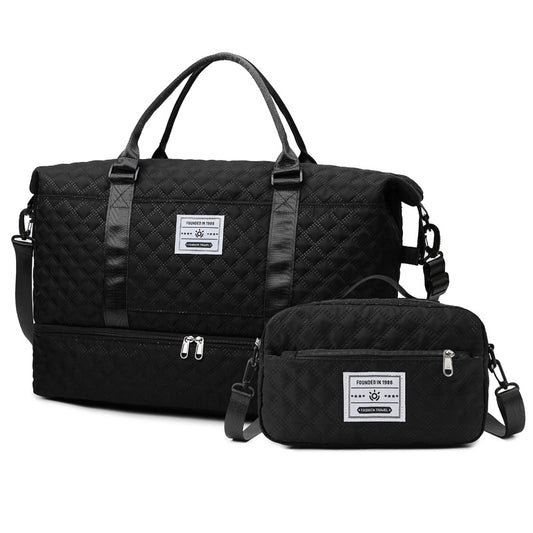Checkered Dry-Wet Separation Sports Tote Bag Yoga Fitness Bag Large Capacity Shoe Compartment Travel Bag