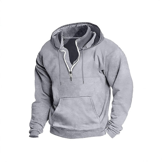 Simple Half-Zip Hoodie Casual Sport Solid Color Hooded Sweatshirt