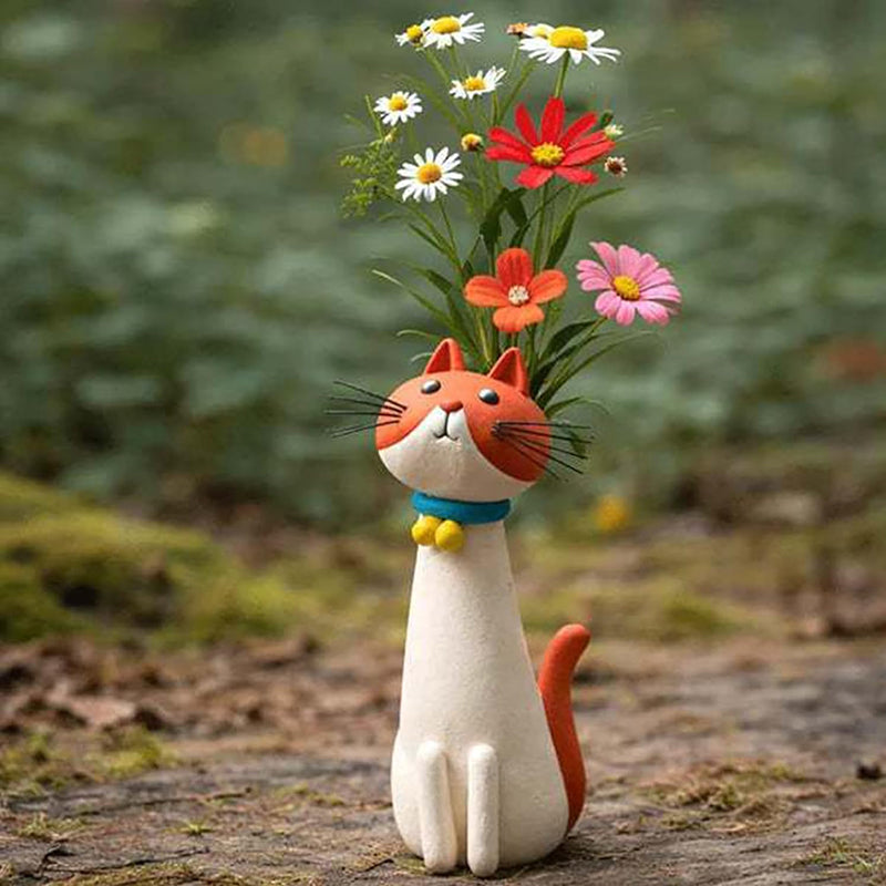 Creative Cat Vase - Desktop Dried Flower Holder, Decorative Home/Office Accent, Universal for Small Dried Bouquets