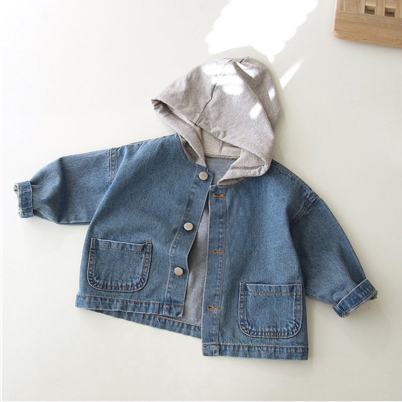 Children's hooded pocket denim jacket clip