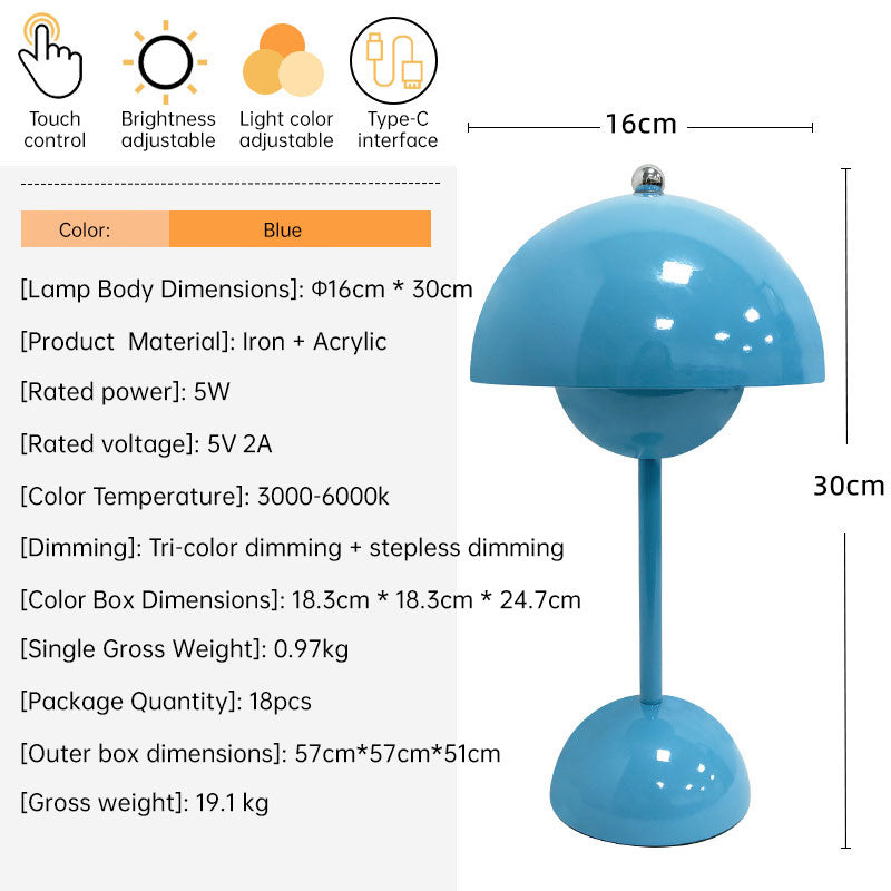 Nordic Mushroom Night Light, Rechargeable Touch LED Lamp for Home Decor, Bedroom, Desk, Wedding Decorations