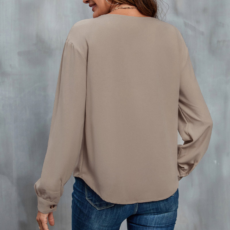 V-Neck Long Sleeve Casual Shirt for Women