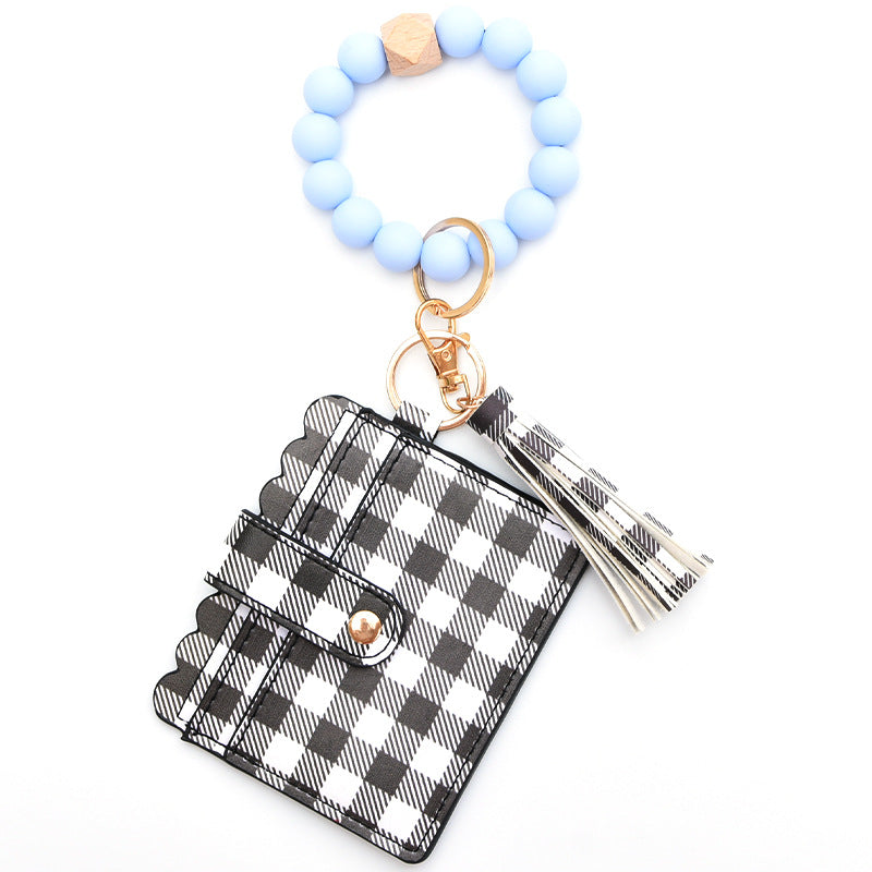 Colorful Silicone Bead Bracelet Card Holder PU Tassel Women's Wallet Keychain Silicone Beaded Bracelet