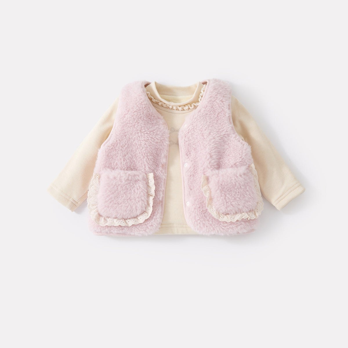 Fuzzy Outerwear Set for Baby Girls, Fleece Lined Cardigan with Bottoms and Flared Pants