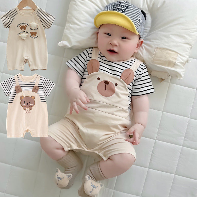 Cute Baby Short Sleeve Romper Infant Bodysuit Newborn Fake Two-Piece Crawler Lightweight Onesie