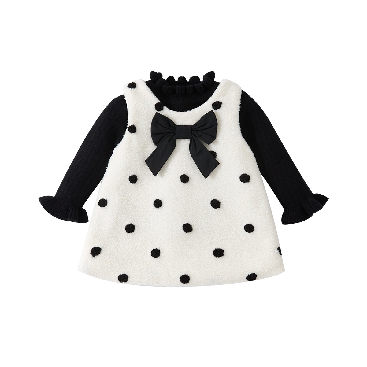 Fleece Lined Thickened Vest Dress Set with Fluffy Skirt and Bottoms Two-Piece Outfit