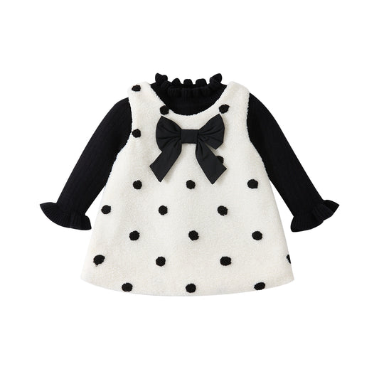 Fleece Lined Thickened Vest Dress Set with Fluffy Skirt and Bottoms Two-Piece Outfit