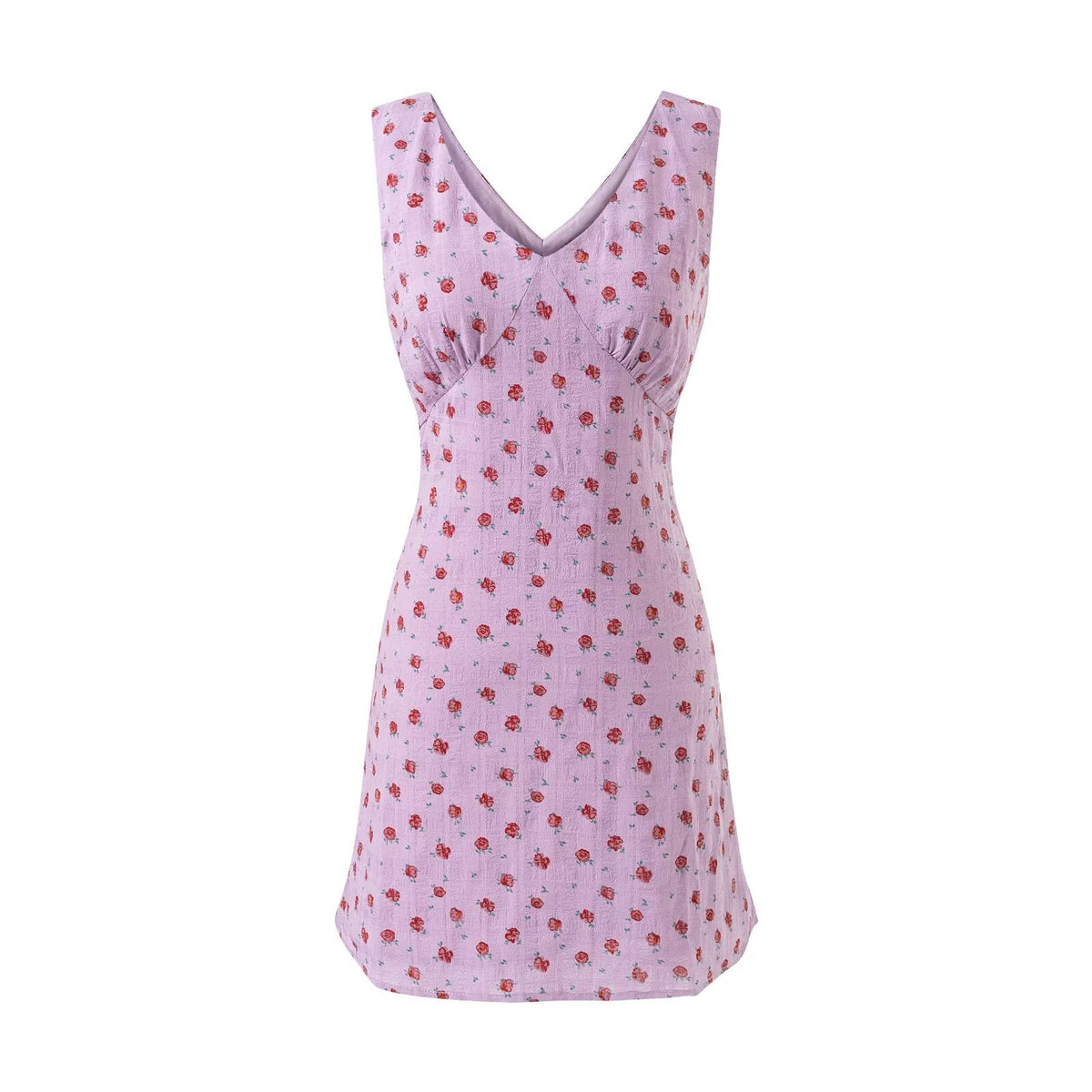 Vintage V-Neck Slim-Fitting Sleeveless Floral Dress