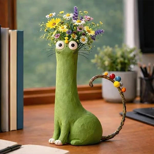 Creative Cat Vase - Desktop Dried Flower Holder, Decorative Home/Office Accent, Universal for Small Dried Bouquets