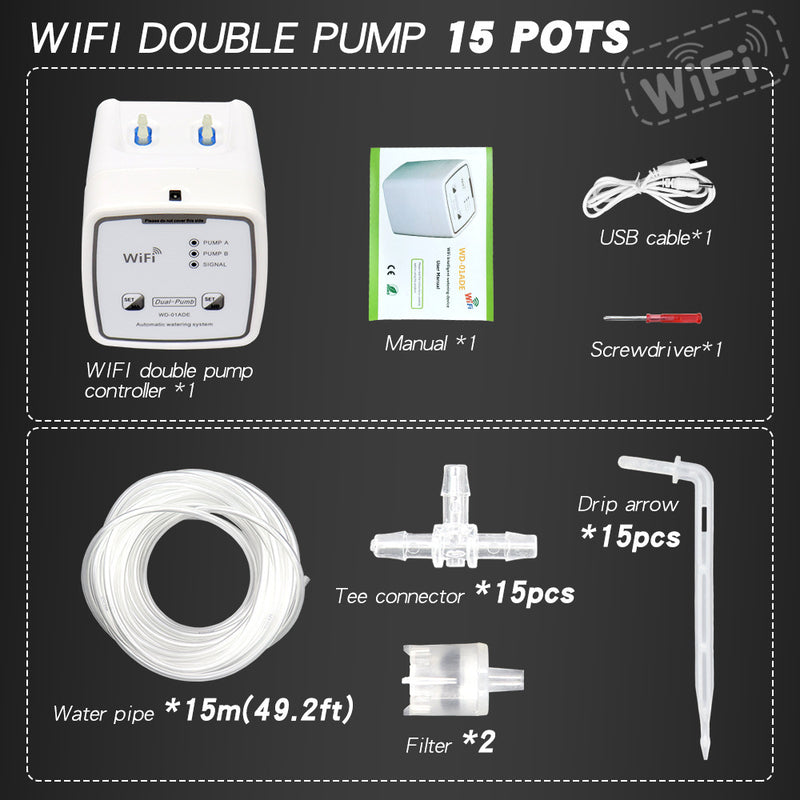 Automatic WiFi Smart Irrigation System, Dual Pump Timer & APP Control, for Garden Drip/Indoor Potted Plant Watering