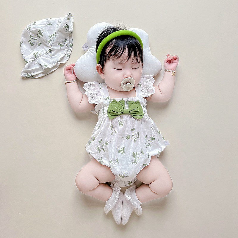 Baby One-Piece Romper with Hood, Girls' Sleeveless Bodysuit, Newborn Triangular Romper, Lightweight Crawler Suit