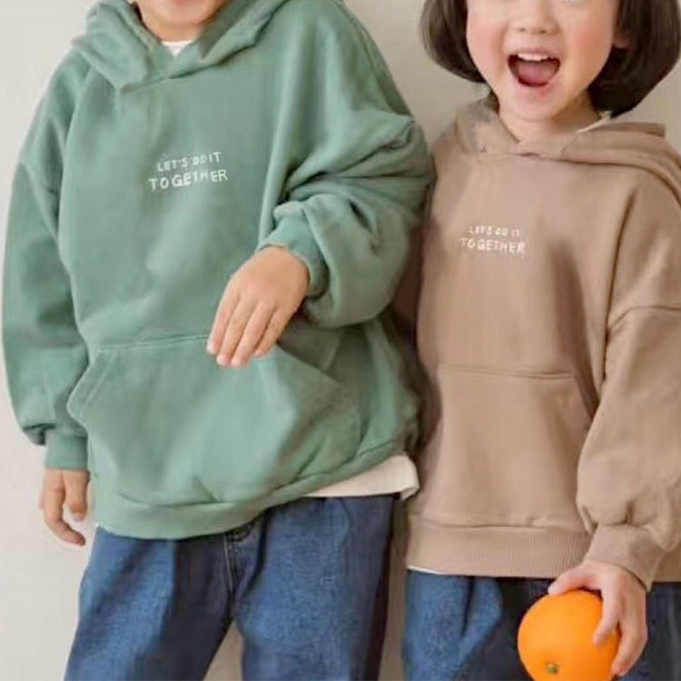 Loose letter pocket hooded cotton long sleeved t-shirt