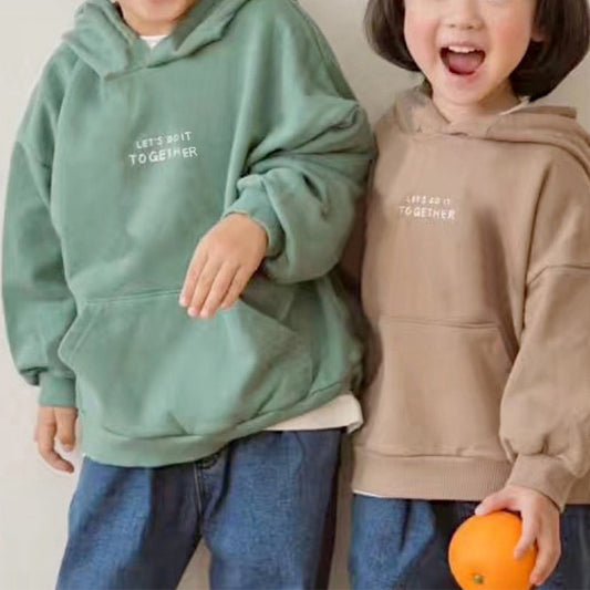 Loose letter pocket hooded cotton long sleeved t-shirt